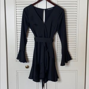 black silky long sleeve dress